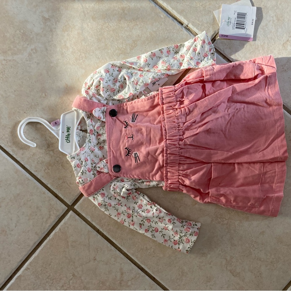 Pink Dress with Floral Long Sleeve size 9M (ff-)